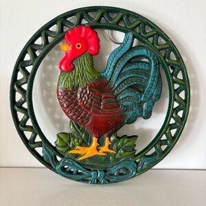 Vintage Cast Iron 7 1/2" Colorful Roster Trivet Wall Hanging Farm House Kitchen